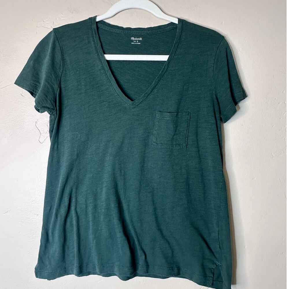 Madewell Hunter Green V-Neck Pocket Tee Small